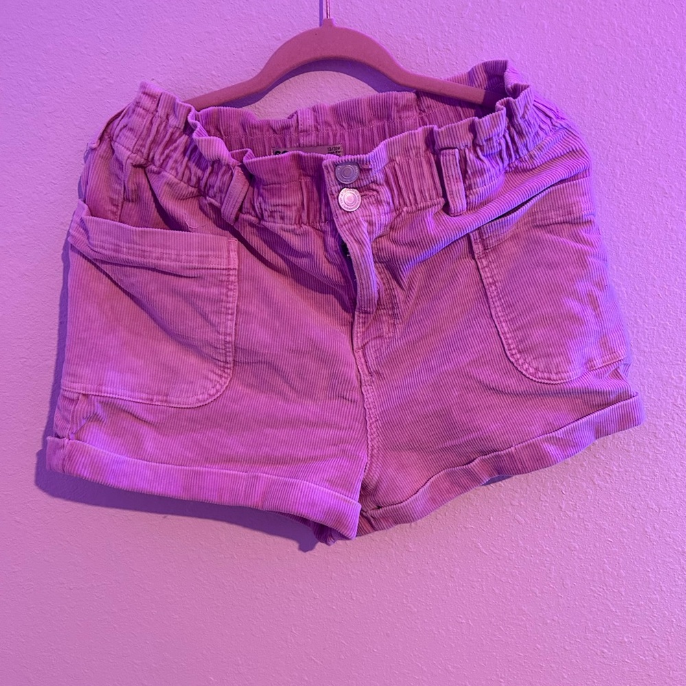 Pink Corduroy High rise Mom shorts